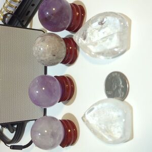 Six  Crystal Set Amethyst Crystal Sphere and Agate Sphere With Clear Quartz Tear